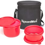 Signora Ware Executive Plastic Small Lunch Box Set with Bag, 2-Pieces, Red 300ml