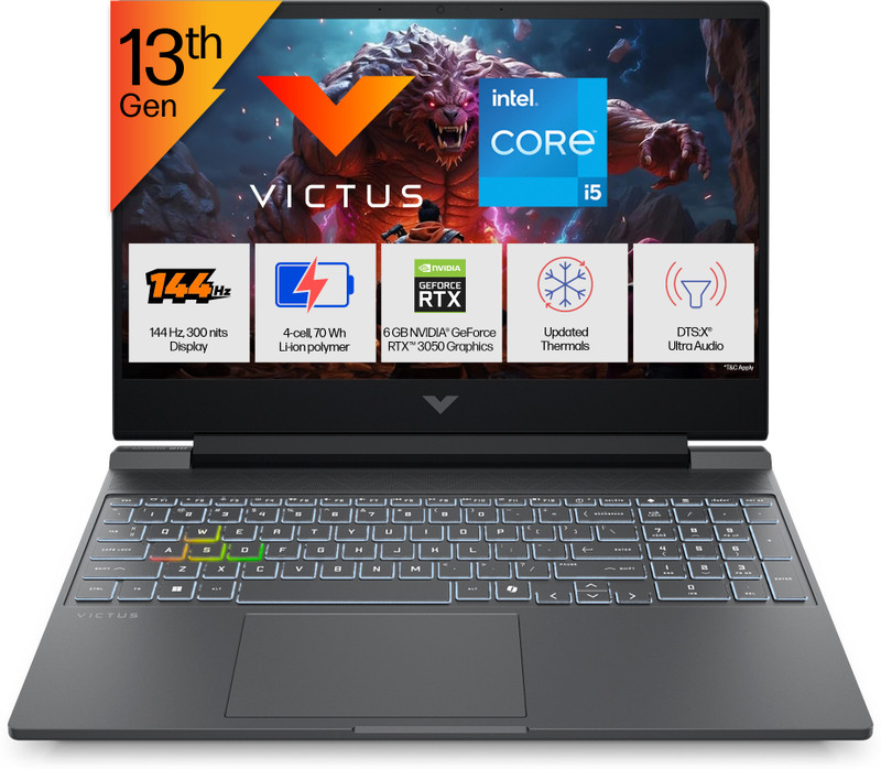 HP Victus Intel Core i5 13th Gen 13420 H – (16 GB/512 GB SSD/Windows 11 Home/6 GB Graphics/NVIDIA GeForce RTX 3050) 15-fa2196tx / 15-fa2197TX Gaming Laptop(15.6 Inch, Blue, With MS Office)