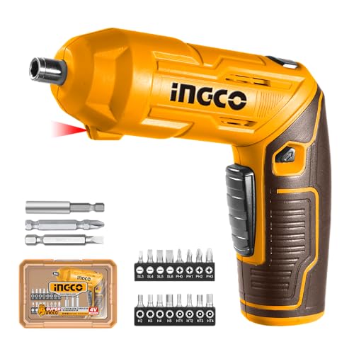 INGCO Cordless Screwdriver, Rechargeable Power Drill Driver Set, 4N.m Max Torque, 240RPM, Srew Gun for Home Use, with 24 PCS Cr-V Drill Bits