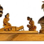 Handcrafted Wooden Village Tradition Farmer Dheki Showpiece | Traditional Indian Farmer Dheki Figurine | Home Decor & Gift Item (18 Cm)