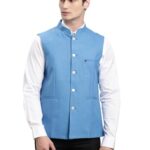 Turtle Men Blue Polycotton Solid Formal Nehru Jacket