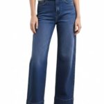 PURVAJA Women’s Straight Leg Loose Fit High Rise Stretchable Flat-Front Jeans [BTM-058-Straight-26] Blue