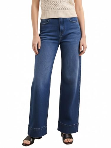 PURVAJA Women’s Straight Leg Loose Fit High Rise Stretchable Flat-Front Jeans [BTM-058-Straight-26] Blue