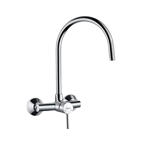 Aquieen Wall Mounted Single Lever Sink Mixer with provision for hot & cold water with 360 degree hi-neck spout, connecting legs & wall flanges (Flora – Chrome)