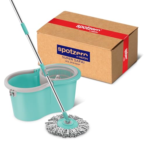 Spotzero by Milton Ace Spin Mop, Pocha for Floor Cleaning Mop with Bucket and Mopping System 360° Flexible, Big Size, 8 Litre, Aqua Green