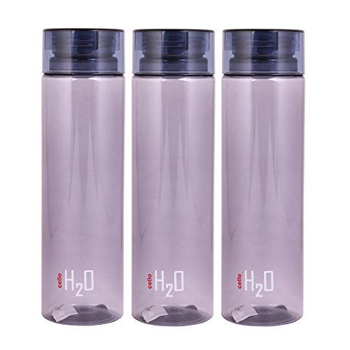 Cello H2O unbreakable Plastic water bottle, 1 litre, set of 3 (grey)