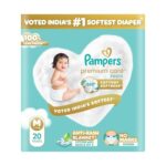 Pampers Premium Care Pant Style Baby Diapers M 20 Count | No Marks Design | Voted India’s #1 Softest Diaper | All in 1 diaper with 360 Cottony Softness