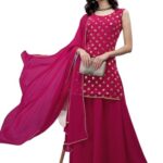Fashion Basket Georgette Embroidered Kurta Set for Women (in, Alpha, XL, Regular, Pink)