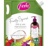 DABUR Fem Fruity Squash Soft & Safe Handwash – 1500Ml | Germ Protection | Enriched With Goodness Of Coconut Milk & Vitamin E | Long Lasting Fragrance