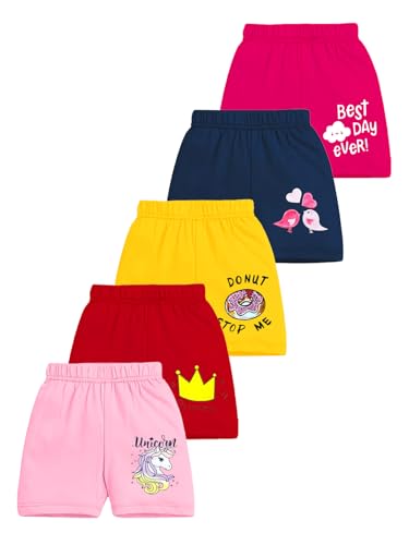Kuchipoo Girls Regular Fit Cotton Shorts (KUC-SHT-146, Multicolor, 5-6 Years) – Pack of 5