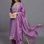 Shree Ramkrishna Fab Embroidered Kurta, Trouser/Pant & Dupatta Set
