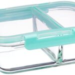 Amazon Brand – Solimo Microwave Safe Two Compartment Lunch Box Set for Office | Borosilicate Glass | Safety Lock Airtight Tiffin Containers (900 ml) | Transparent | Slim Design