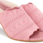 Action Women’s Knitted Mule Sandals| Block Heel 10cm| Nude| Peep-Toe Design_Pink_3