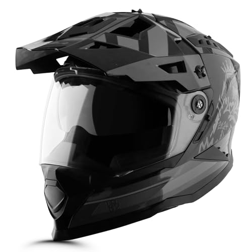 Vega VF 11 Dirt-X Trial Full Face Riding Helmet with Shock Absorbing Shell, Aerodynamic Design, Ventilated Interior, Off -Road Ready, Racing Fit – Black Grey
