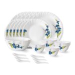 Larah by Borosil Nina Fluted Series Opalware Dinner Set | 33 Pieces for Family of 6 | Microwave & Dishwasher Safe | Bone-Ash Free | Crockery Set for Dining & Gifting | Plates & Bowls | White