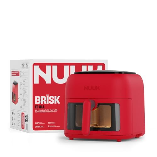 NUUK BRĪSK 6.5L 100% Toxin-Free Ceramic Air Fryer|ILAG® CeramicTech™|No Micro plastics, No PTFE, PFAS, PFOA|12 Cooking Presets|Digital Display|Shake Reminder|360° Even Cooking