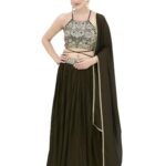 PURVAJA Women’s Silk Semi-Stitched Lehenga choli (Yashi-Olive_Free Size)