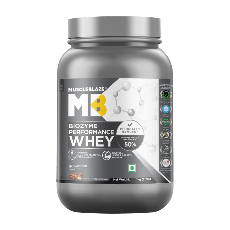 MUSCLEBLAZE Biozyme Performance Whey Protein(1 kg, Chocolate Hazelnut)