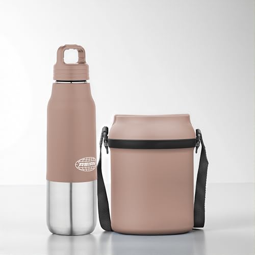 ASIAN Stainless Steel Lunch Box (700ml) & Insulated Water Bottle (500ml) Combo Gift Set | Leakproof Steel Tiffin & Flask for Kids | BPA Free Back to School Essential Kit (Brown)