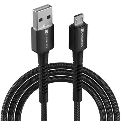 Portronics Konnect X USB-A to Micro USB Fast Charging Cable With Max 3A Output,Fast Charging & Data Transfer, Nylon Braided, Aluminium Alloy Shell, 1M Length compatible with Micro usb Devices(Black)