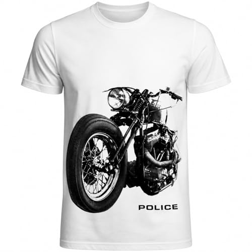 Police Men’s Graphic Print T-Shirt | Super Combed Cotton Rich Fabric | Round Neck Half Sleeve Casual Tee | Regular Fit | White (in, Numeric, 40, Regular)