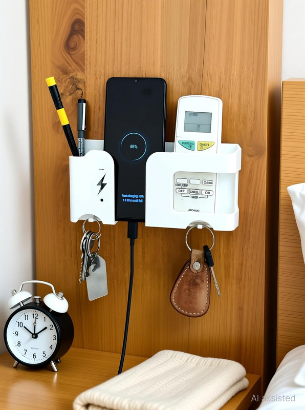 Rosebee Self Adhesive Smartphone Holder, Mobile Charging Stand, AC TV Remote Key Holder Stationery Organizer, Accessories Organizer