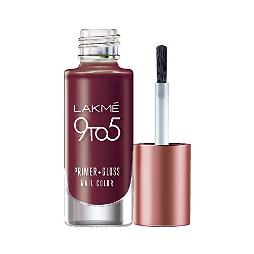 LAKMÉ 9 To 5 Primer + Gloss Glossy Finish Nail Colour, Mulberry Bush, 6 Ml