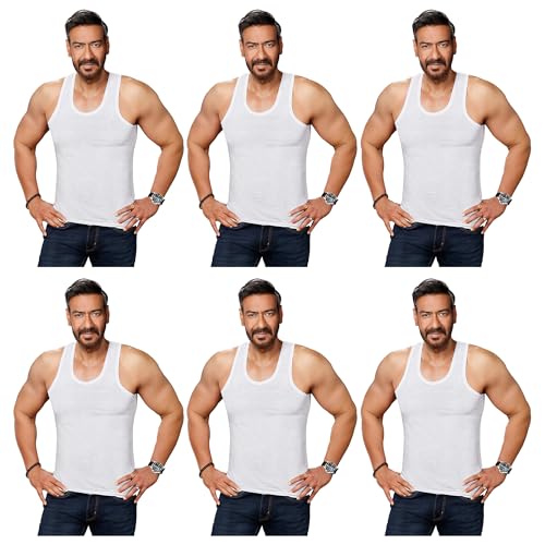 Amul Comfy Men’s Vest | 100% Cotton Single Jersey Fabric | U Neck Sleeveless Innerwear | Ultra Soft Hand Feel | Seamless Body | Superior Comfort | Color May Vary | (Pack of 6) White
