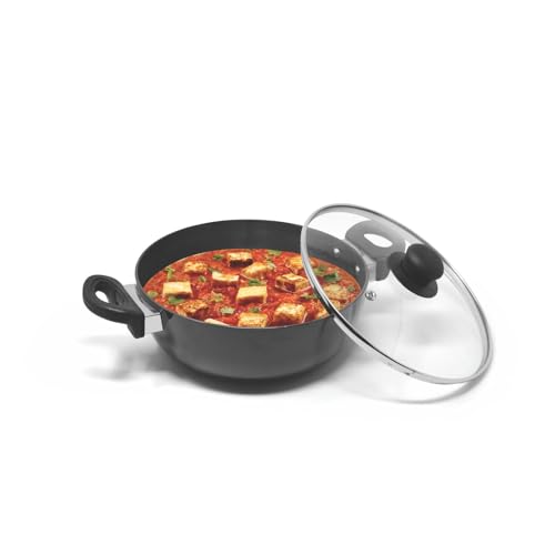 Signoraware Opulent Non Stick Kadhai 22cm | Non-Stick Coating Allows Oil Saving | Heat-Resistant Grip | Gas & Induction Compatible | Perfect for Deep Frying, Sauteing & Stir-Frying (2 LTR | Steel)