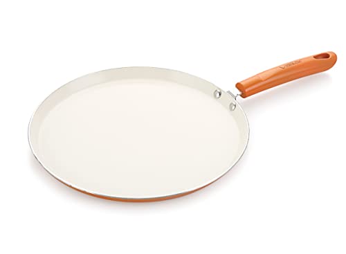 NIRLON Ceramic Inducton Base Flat Dosa Tawa with Handle Aluminum Tawa 3-Layer Nonstick Coatings – 28 Cm (Compatible with Induction, Gas & Stovetops), Orange