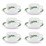 Larah by BOROSIL Crescent Opalware Cup and Saucer Set of 12 pcs | Tea/Coffee Cups 140 ml | Microwave & Dishwasher Safe | Bone-Ash Free | Crockery Set Ideal for Daily Use & Gifting, White