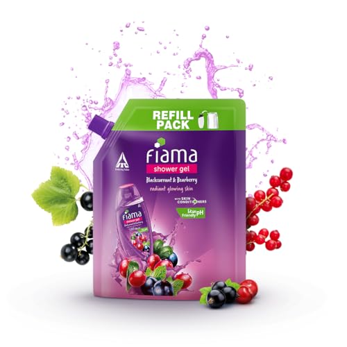 Fiama Body Wash Shower Gel Blackcurrant & Bearberry, 1.3L Bodywash Refill Value Pouch for Women & Men with Skin Conditioners for Radiant Glow, Skin Friendly pH
