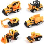 QUICKNEED Mini Construction Vehicle Toy Set for Kids – 6 PCS Free Wheel Engineering Trucks with Excavator, Bulldozer, Forklift, Dumper, Road Roller & Cement Mixer, Educational Toys