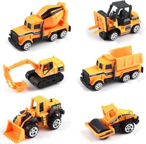 QUICKNEED Mini Construction Vehicle Toy Set for Kids – 6 PCS Free Wheel Engineering Trucks with Excavator, Bulldozer, Forklift, Dumper, Road Roller & Cement Mixer, Educational Toys