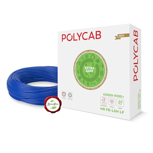Polycab Green Wire+ 90M coil |1.5 SQ MM|Heat resistant upto 900 C | Low smoke | Low toxic fumes | GreenPro certified | 99.97% high purity copper | Rodent protection | Eco friendly (Blue)