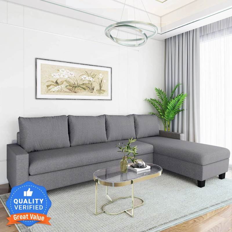 Flipkart Perfect Homes Porto L Shape Fabric 6 Seater  Sofa(Finish Color – Grey, DIY(Do-It-Yourself))