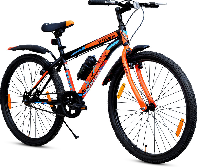LEADER Spyder MTB Cycle/Bike with Complete Accessories 27.5 T (inch) Mountain Cycle(Single Speed, Black, Orange, Rigid)