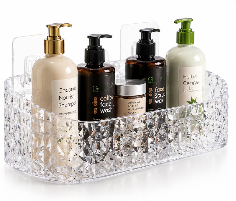 KYASO Multipurpose Diamond Cut Plastic Bathroom & Kitchen Storage Organizer Basket(transparent)