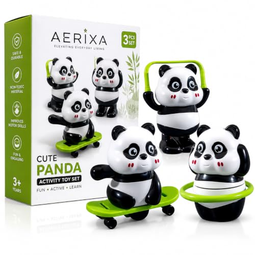 Spinning Panda Tumbler Toy with Balance Activities, Cute Kids’ Play Toy Featuring Hula Hoop, Skateboard and Jump Rope Modes for Toddlers