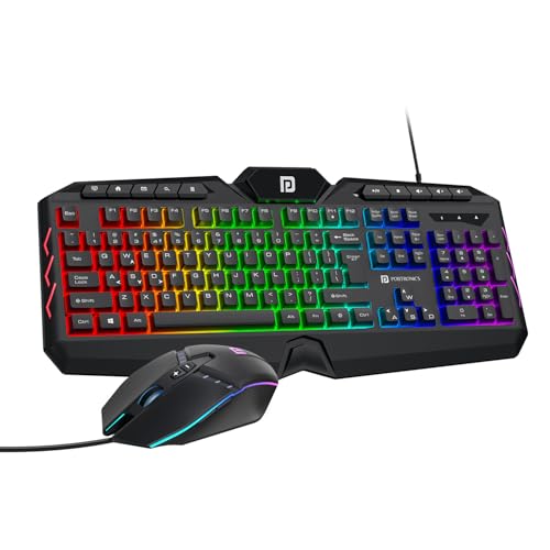 Portronics Ki-Pad 5 Wired Gaming Keyboard & Mouse Combo, 7-Button Mouse Control, 19 Anti-Ghosting, Multimedia Keys, Cool RGB Backlight, 1.5M Cable Length, Compatible with Desktop PCs, Laptops (Black)