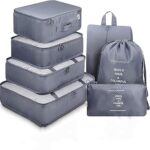 QONETIC 7pcs Set Travel Organizer Packing Cubes Lightweight Travel Luggage Organizers with Laundry Bag or Toiletry Bag Laundry Organiser, Multicolor