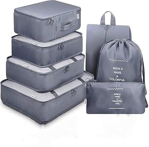 QONETIC 7pcs Set Travel Organizer Packing Cubes Lightweight Travel Luggage Organizers with Laundry Bag or Toiletry Bag Laundry Organiser, Multicolor