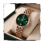 MOOVER Analog Watch for Women & Girls | Luxury Bracelet Style Ladies Wrist Watch | Crystal Dial with Premium Stainless Steel Chain Strap | Fashion Watch for Daily Wear, Party & Gift (Green)