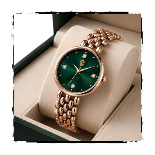 MOOVER Analog Watch for Women & Girls | Luxury Bracelet Style Ladies Wrist Watch | Crystal Dial with Premium Stainless Steel Chain Strap | Fashion Watch for Daily Wear, Party & Gift (Green)