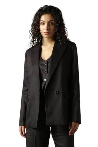High Star Women Solid Blazer Black