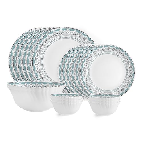 Cello Dazzle Series Celeste Opalware Dinner Set | 20Pcs | White | Service For 6 | Microwave & Dishwasher Safe | Light-Weight & Durable | Chip & Scratch Resistant | Best For Special Occassion & Gifting