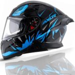 Axor Apex Hunter ISI ECE DOT Certified Full Face Dual Visor Helmet for Men and Women with Pinlock Fitted Outer Clear Visor and Inner Smoke Sun Visor Black Neon Blue Helmet-XL