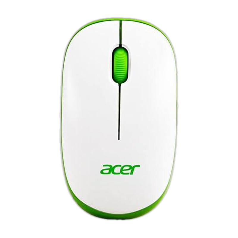 Acer Flow Ambidextrous Optical Mouse ACR-WRLS,1600 DPI, with Soft side grip, Plug-and-Play(2.4GHz Wireless, White, Green)