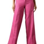 High Star Women Solid Regular Length Wide Leg Stretchable Trousers Magenta