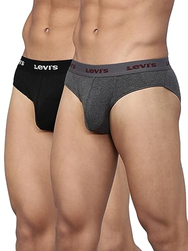 Levi’s 002 Classic Brief for Men | 100% Pure Cotton | Solid | Durable Comfort | Breathable Men’s Underwear | Anti-roll Waistband | Extra Supportive Gusset | Dual Layer 3D Pouch | Pack of 2